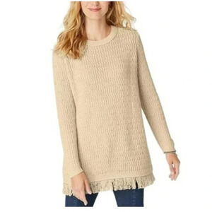 J.Jill Knited Oatmeal Fringe Sweater Tunic Womens Medium